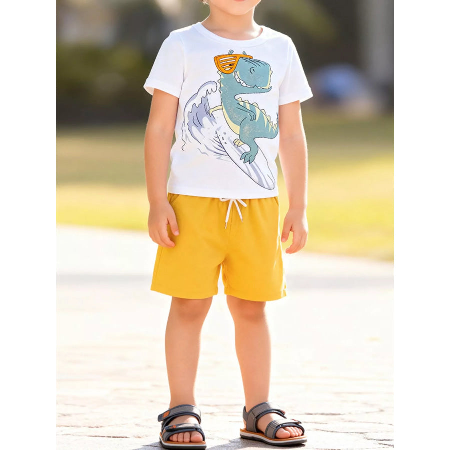 Children’s Dinosaur Graphic Tee and Shorts Outfit Set White / 2Y Apparel and Accessories