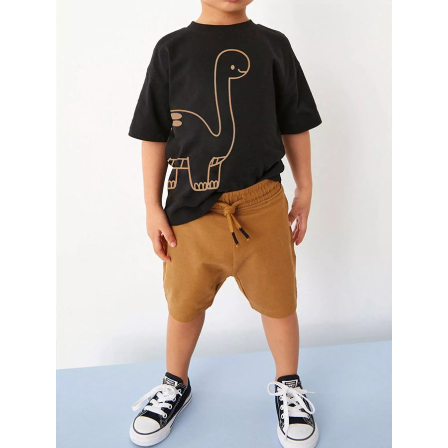 Children’s Dinosaur Graphic Tee and Shorts Set Black / 2Y Apparel and Accessories