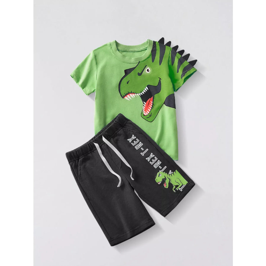 Children’s Dinosaur Graphic Tee and Shorts Set Green / 3Y Apparel and Accessories