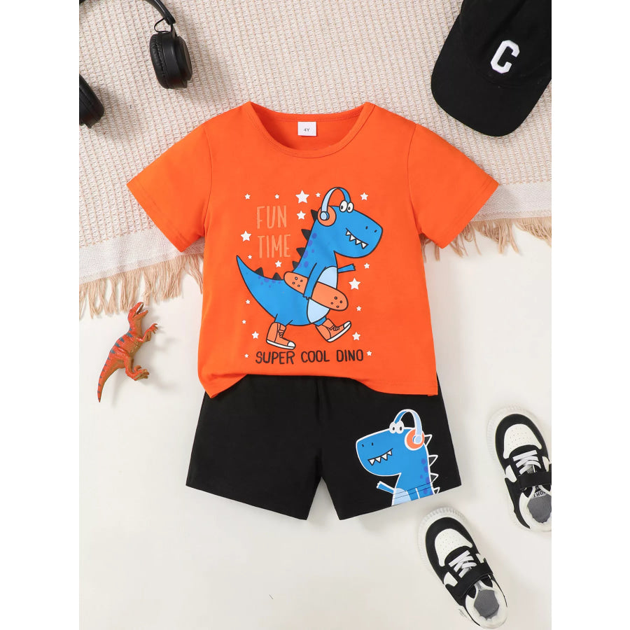 Children’s Dinosaur Graphic Tee and Shorts Set Orange / 4Y Apparel and Accessories