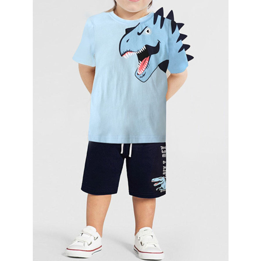 Children’s Dinosaur Graphic Tee and Shorts Set Pastel Blue / 3Y Apparel and Accessories