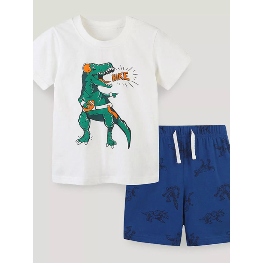 Children’s Dinosaur Graphic Tee and Shorts Set White / 2Y Apparel and Accessories