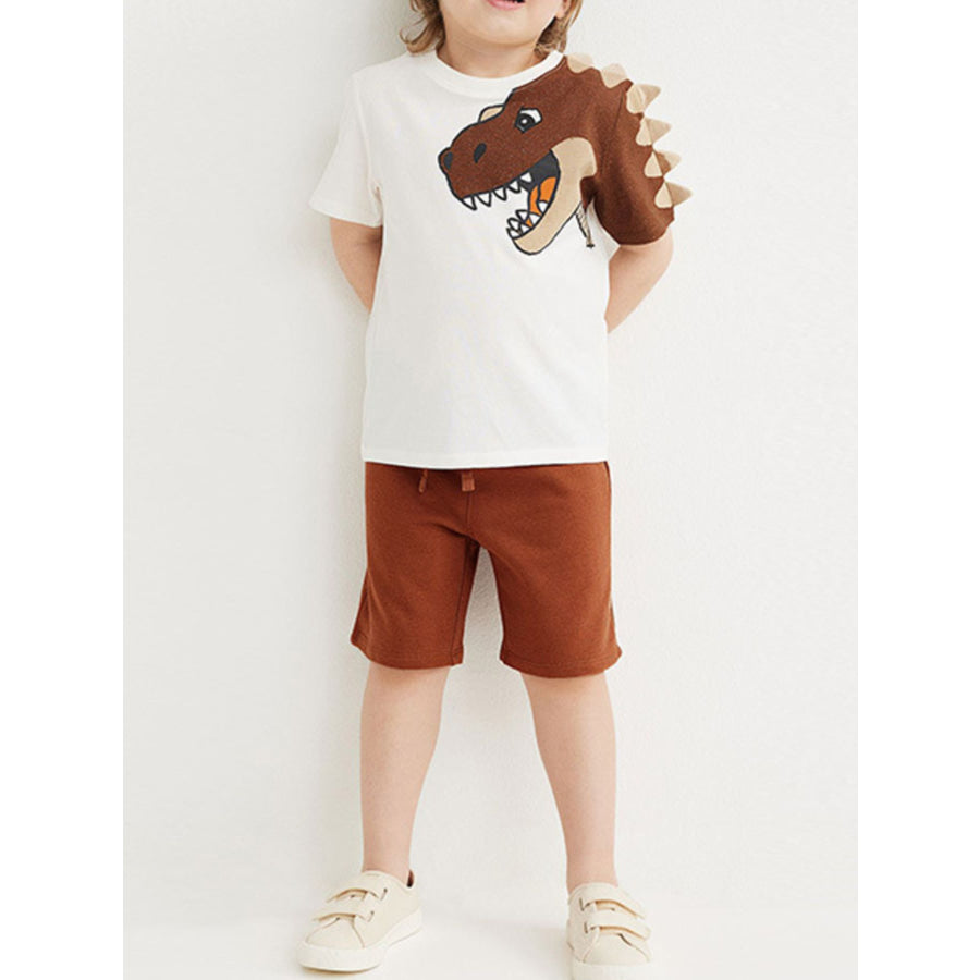 Children’s Dinosaur Graphic Tee & Shorts Set Brown / 3Y Apparel and Accessories