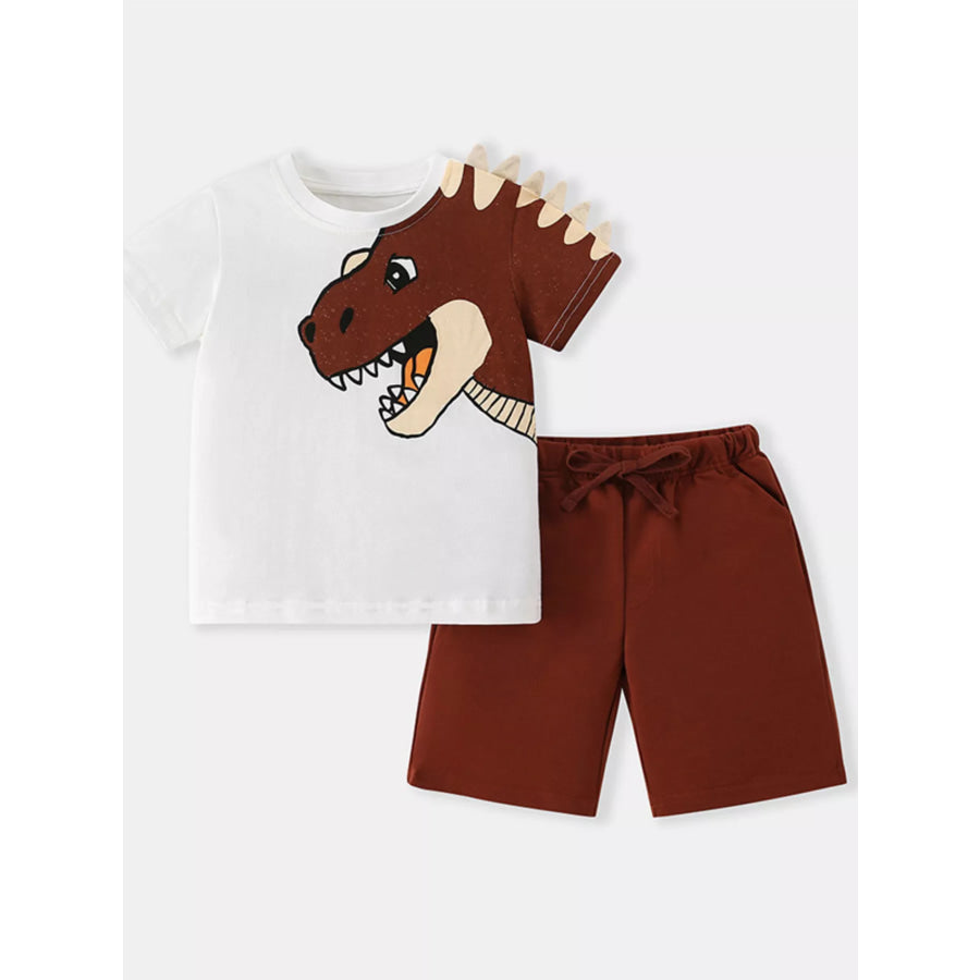 Children’s Dinosaur Graphic Tee & Shorts Set Ivory / 3Y Apparel and Accessories
