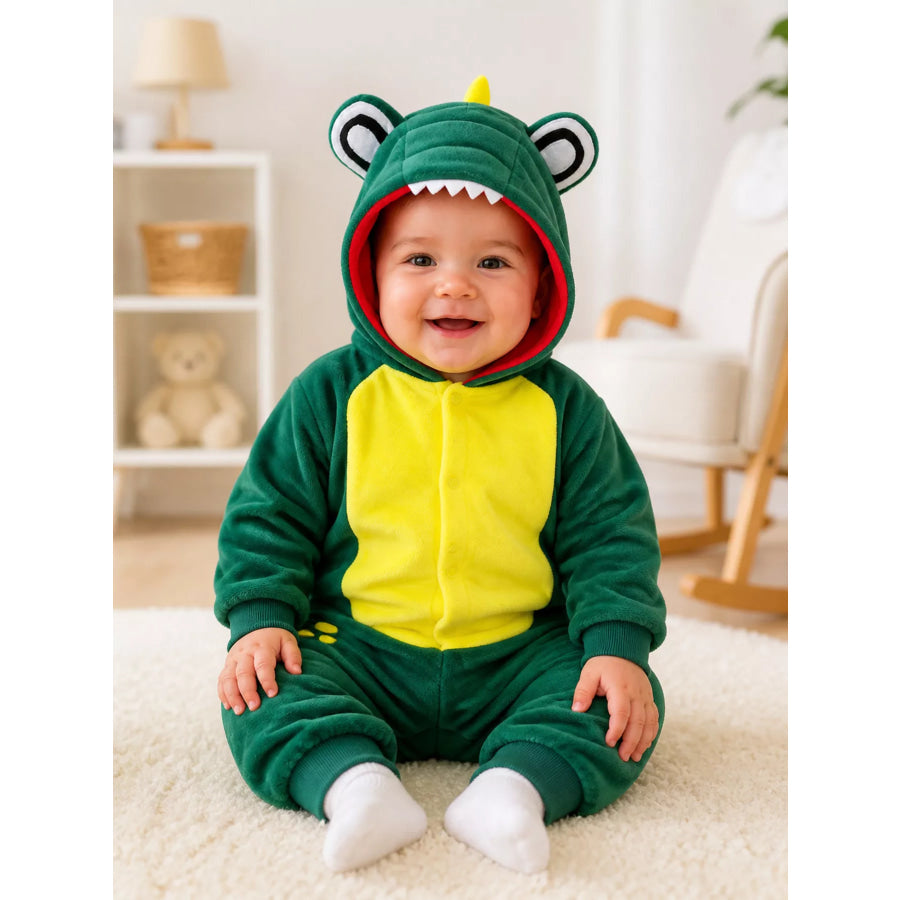 Children’s Dinosaur Hooded Fleece One-Piece Jumpsuit Green / 6-12M Apparel and Accessories