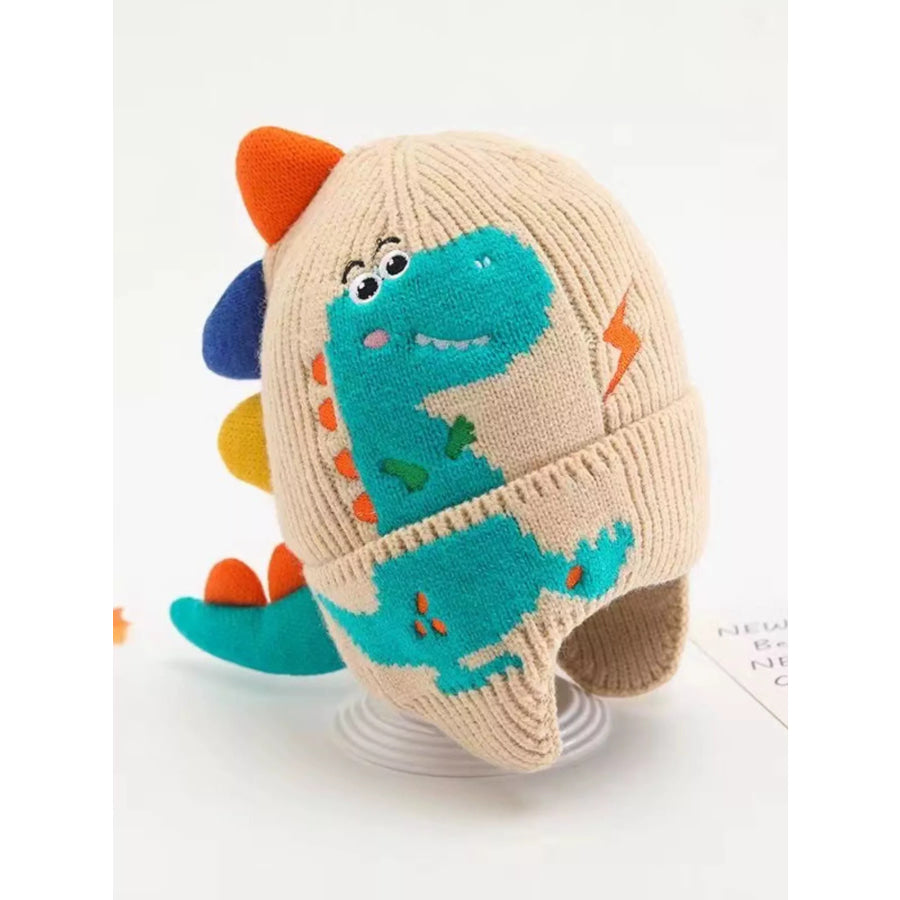 Children’s Dinosaur Knitted Hat Beige / One Size Apparel and Accessories