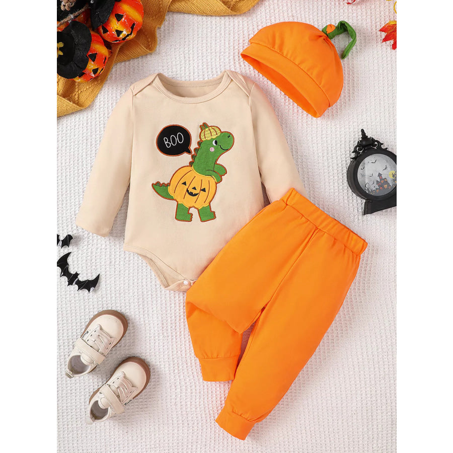 Children’s Dinosaur Long Sleeve Bodysuit and Pants Set Green / 0-3M Apparel and Accessories