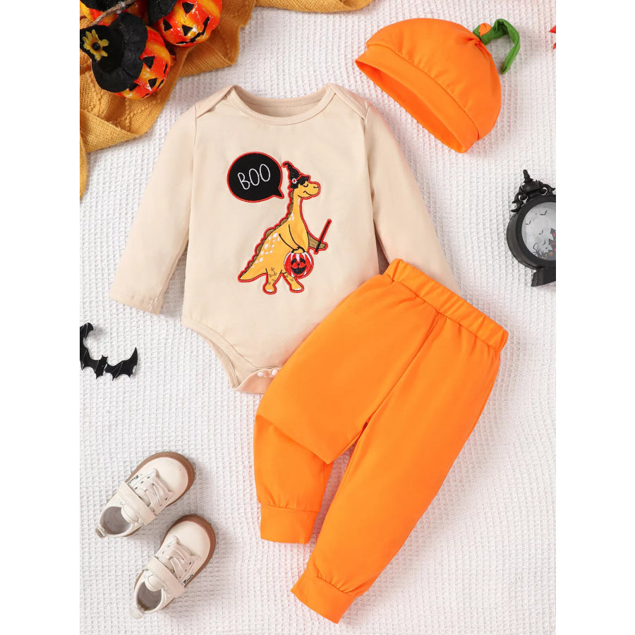 Children’s Dinosaur Long Sleeve Bodysuit and Pants Set Yellow / 0-3M Apparel and Accessories