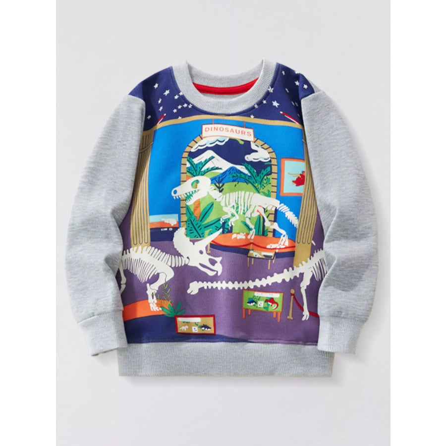 Children’s Dinosaur Museum Graphic Crew Neck Sweatshirt Light Gray / 3Y Apparel and Accessories