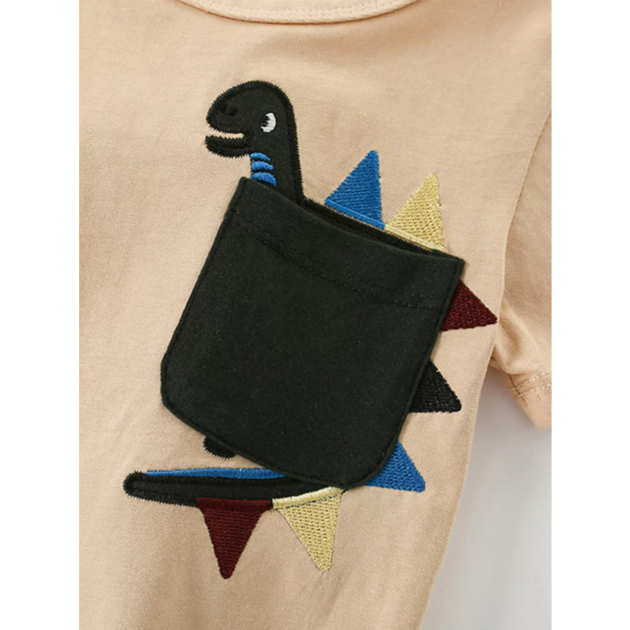 Children’s Dinosaur Pocket Round Neck T-Shirt Apparel and Accessories
