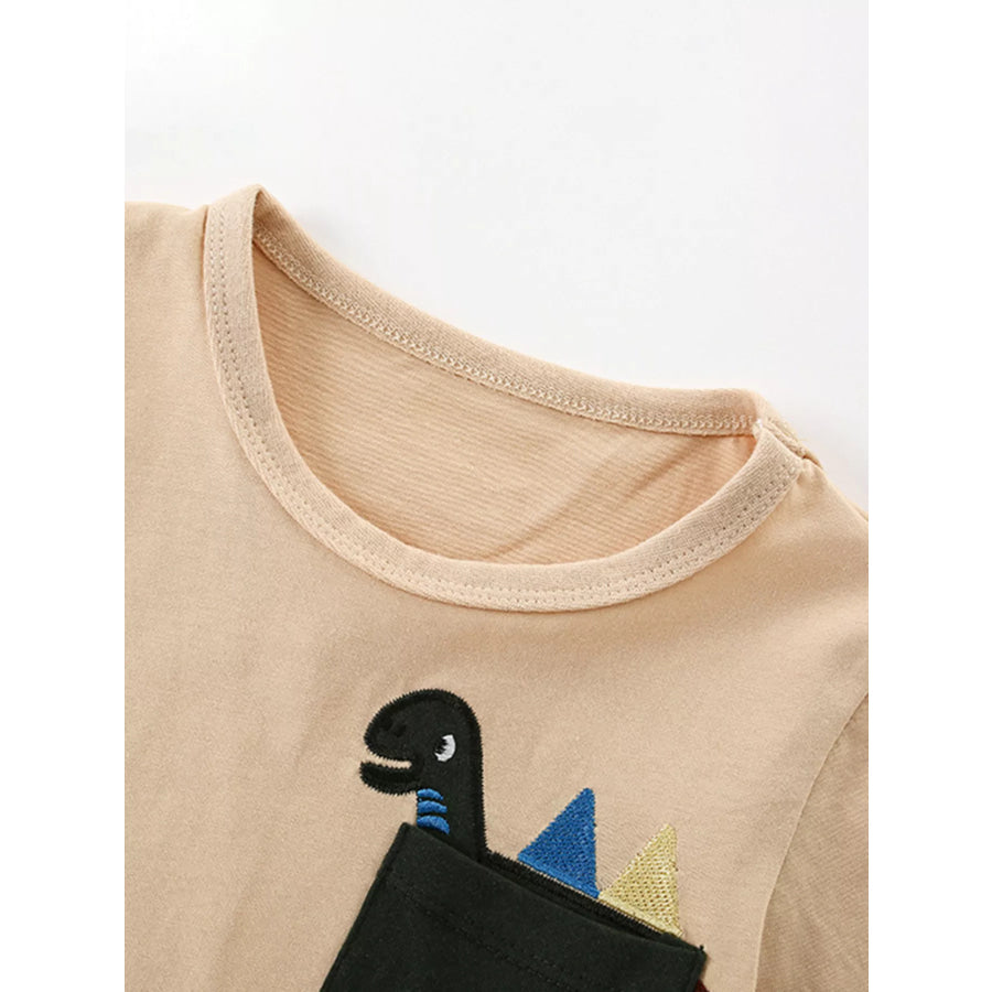 Children’s Dinosaur Pocket Round Neck T-Shirt Apparel and Accessories