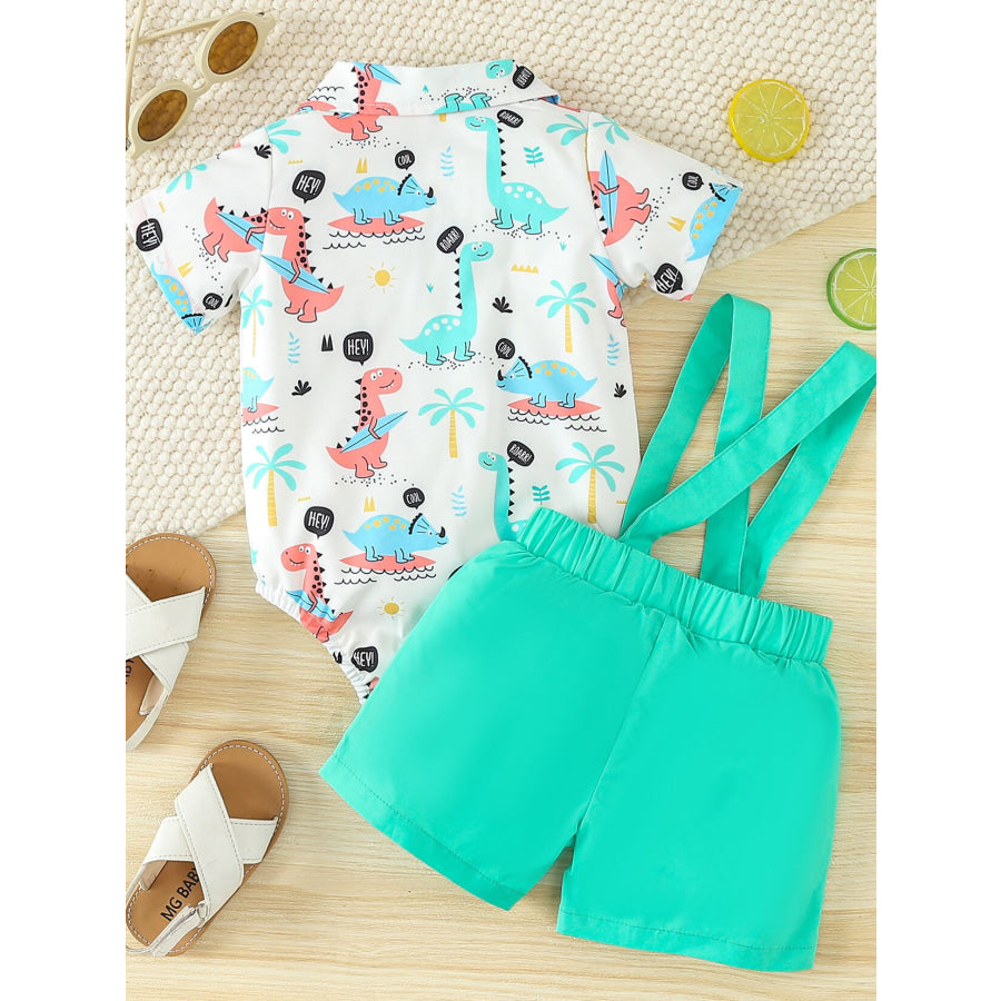 Children’s Dinosaur Print Bodysuit & Suspender Shorts Set Apparel and Accessories