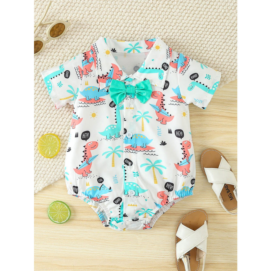 Children’s Dinosaur Print Bodysuit & Suspender Shorts Set White / 0-3M Apparel and Accessories