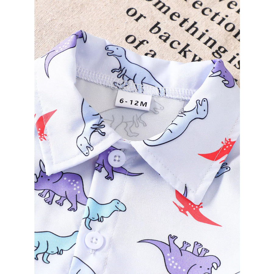 Children’s Dinosaur Print Button-Up Shirt & Shorts Set Apparel and Accessories