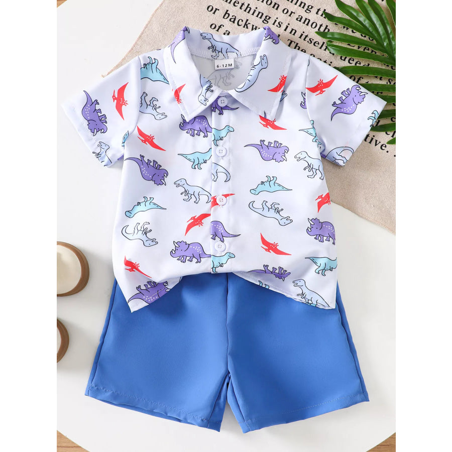 Children’s Dinosaur Print Button-Up Shirt & Shorts Set Apparel and Accessories