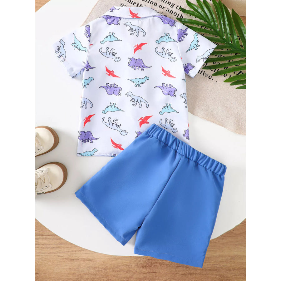 Children’s Dinosaur Print Button-Up Shirt & Shorts Set Apparel and Accessories