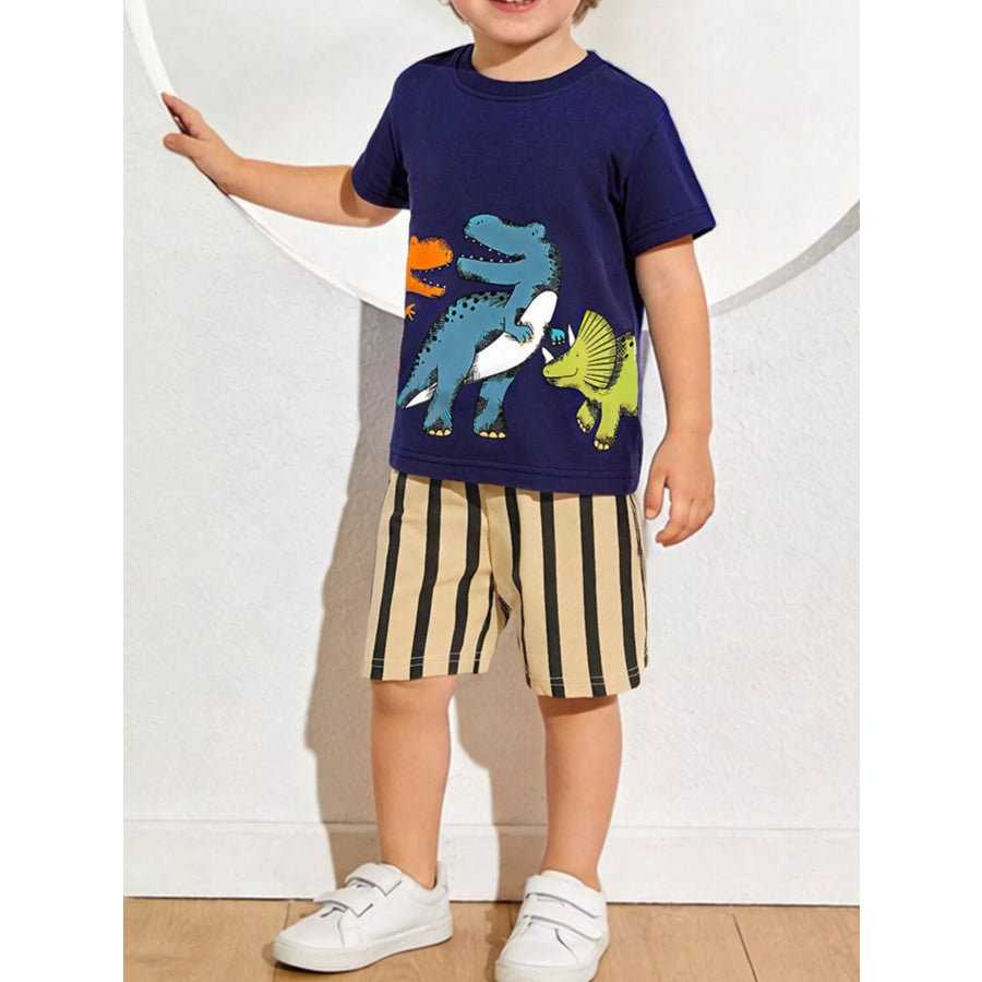 Children’s Dinosaur Print Casual Tee and Shorts Set Dark Navy / 2Y Apparel and Accessories