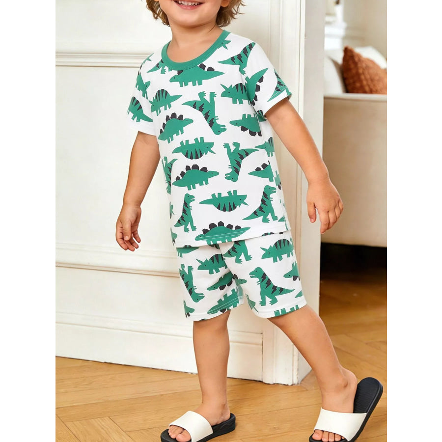 Children’s Dinosaur Print Casual Tee and Shorts Set Green / 3Y Apparel and Accessories