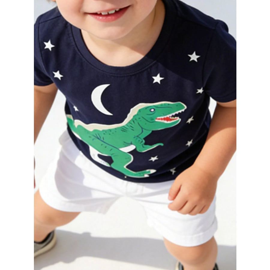 Children’s Dinosaur Print Crew Neck Short Sleeve T-Shirt Apparel and Accessories