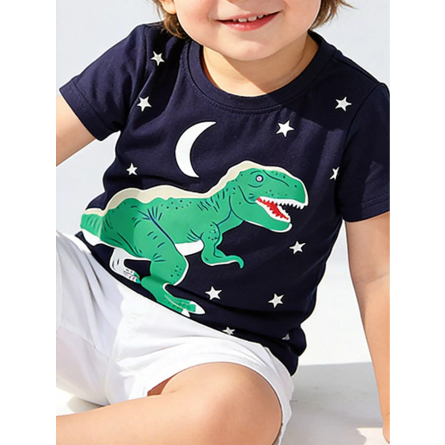 Children’s Dinosaur Print Crew Neck Short Sleeve T-Shirt Blue / 2T Apparel and Accessories