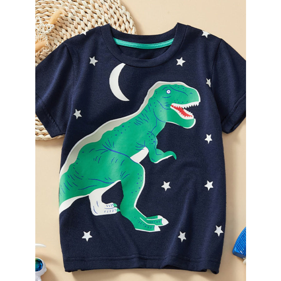 Children’s Dinosaur Print Crew Neck Short Sleeve T-Shirt Dark Navy / 3Y Apparel and Accessories