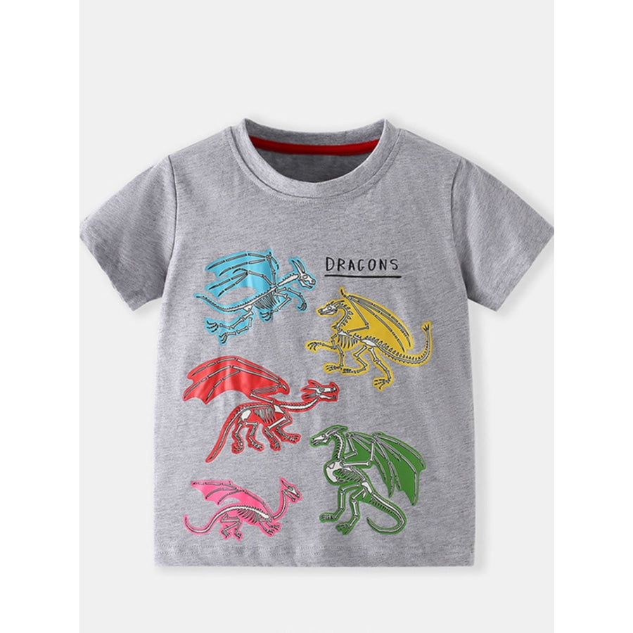 Children’s Dinosaur Print Crew Neck Short Sleeve T-Shirt Gray / 2-3Y Apparel and Accessories