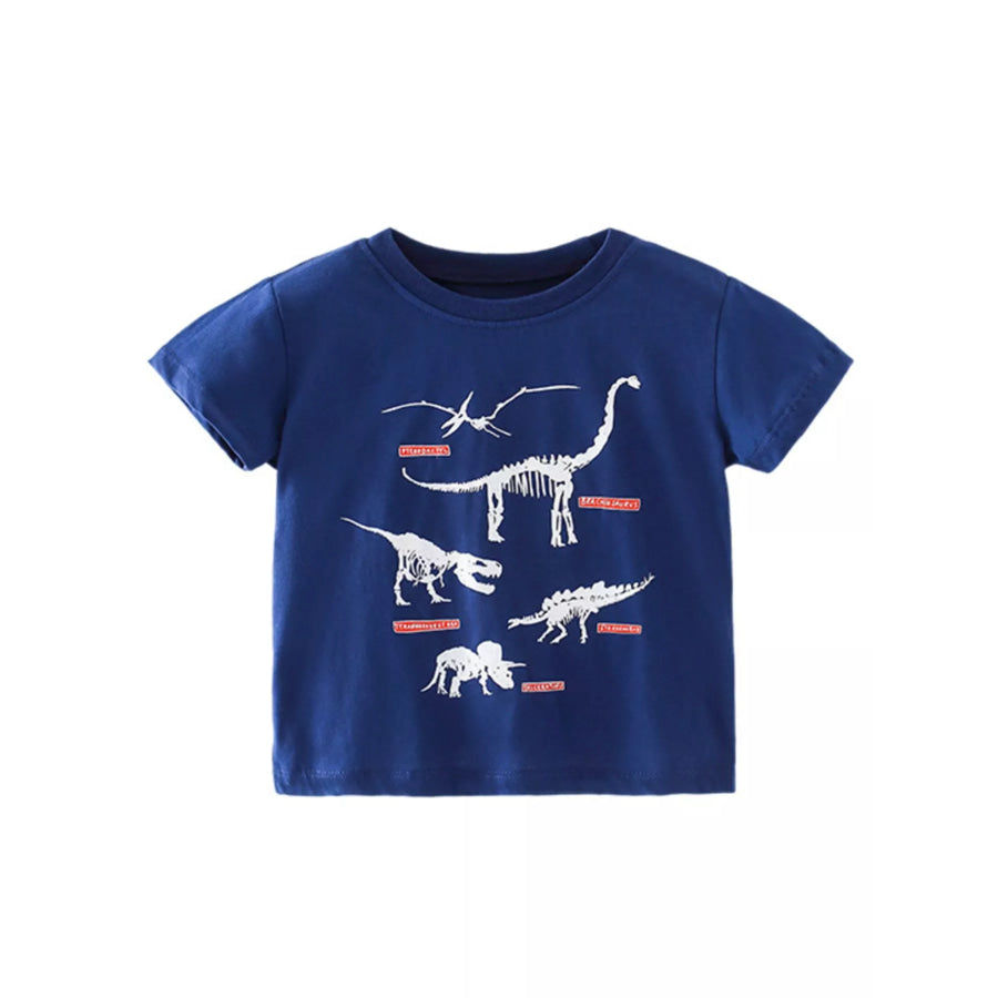 Children’s Dinosaur Print Crew Neck Short Sleeve T-Shirt Navy / 3Y Apparel and Accessories