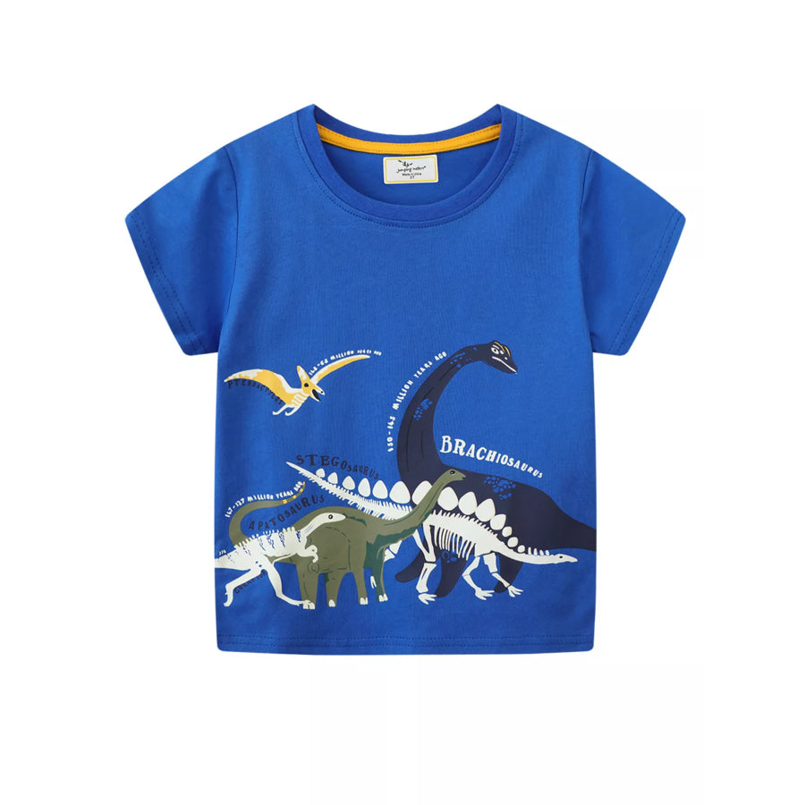 Children’s Dinosaur Print Crew Neck Short Sleeve T-Shirt Royal Blue / 2T Apparel and Accessories