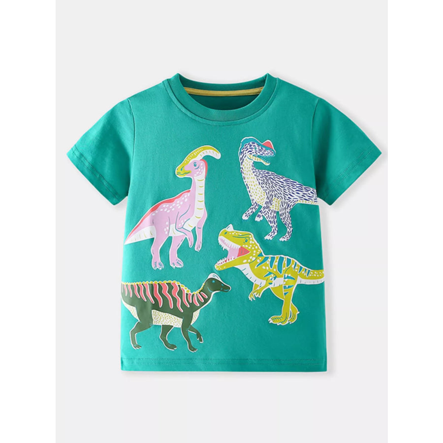 Children’s Dinosaur Print Crew Neck Short Sleeve T-Shirt Turquoise / 2-3Y Apparel and Accessories