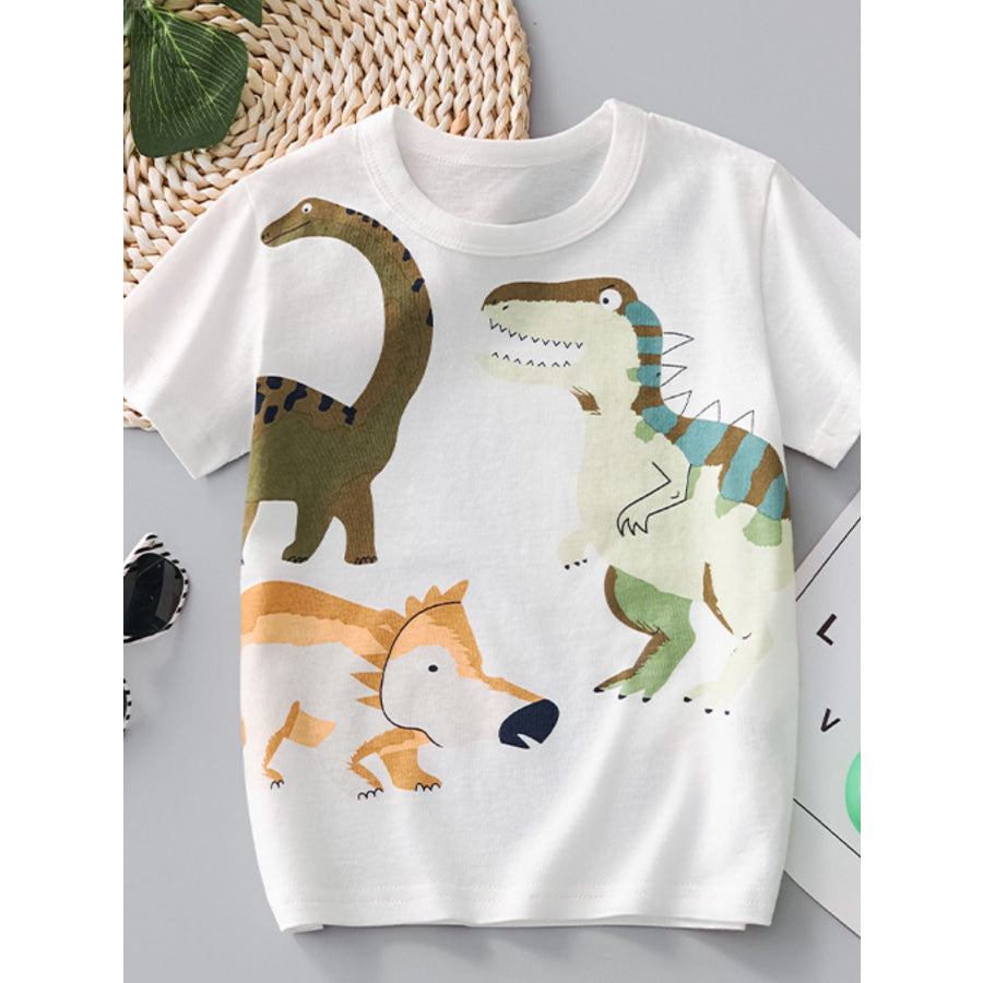 Children’s Dinosaur Print Crew Neck Short Sleeve T-Shirt White / 3Y Apparel and Accessories