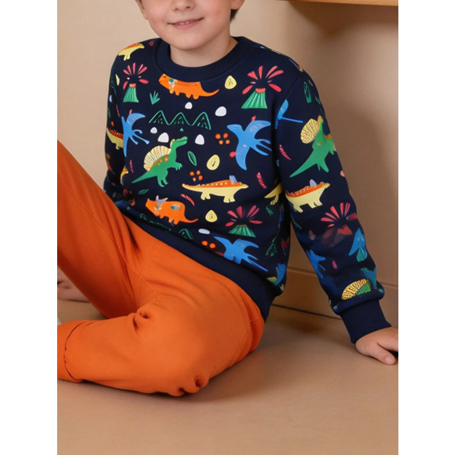 Children’s Dinosaur Print Crew Neck Sweatshirt Apparel and Accessories