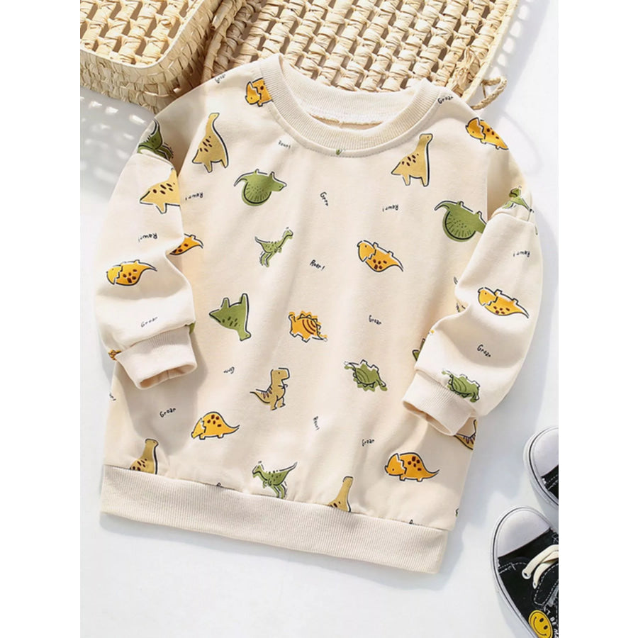 Children’s Dinosaur Print Crew Neck Sweatshirt Beige / 4Y Apparel and Accessories