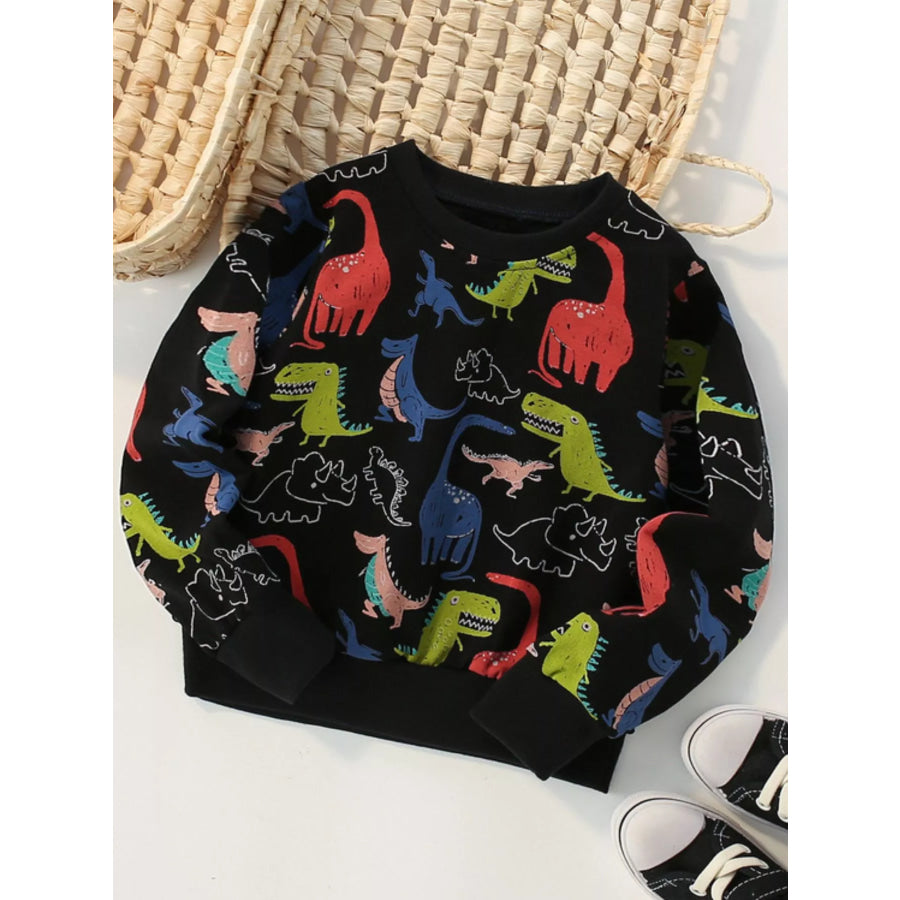 Children’s Dinosaur Print Crew Neck Sweatshirt Black / 3Y Apparel and Accessories