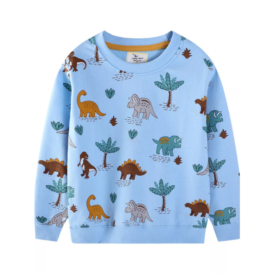 Children’s Dinosaur Print Crew Neck Sweatshirt Light Blue / 2T Apparel and Accessories