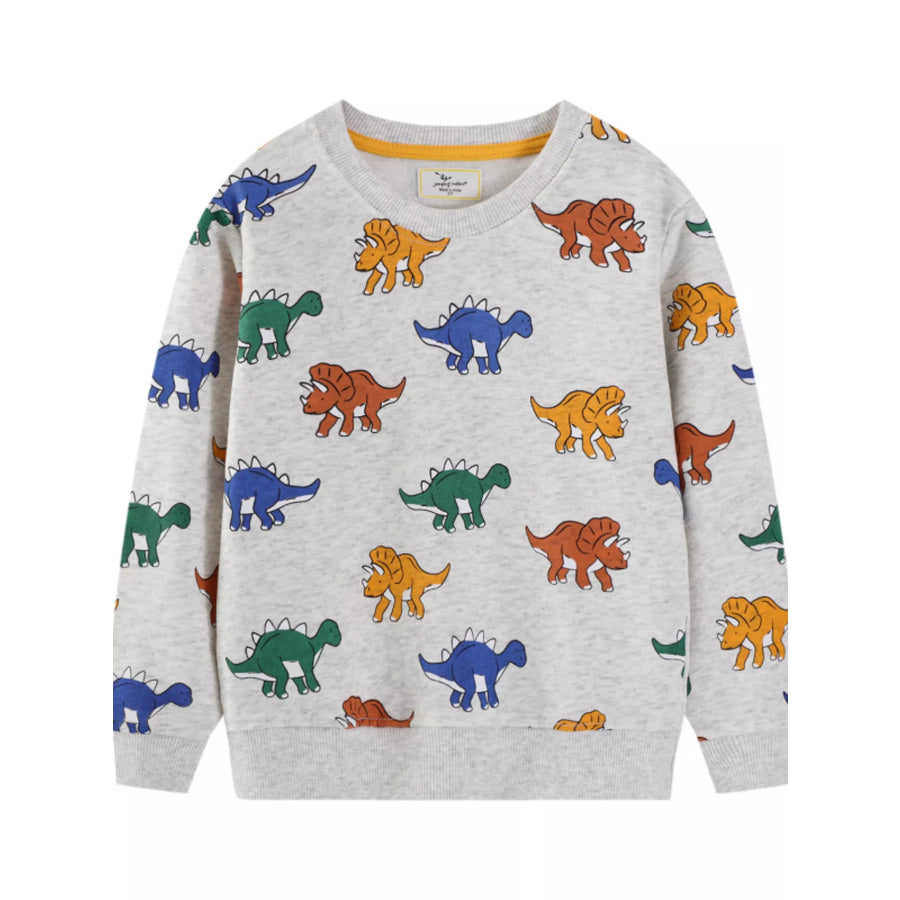 Children’s Dinosaur Print Crew Neck Sweatshirt Light Gray / 2T Apparel and Accessories