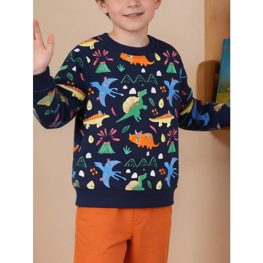 Children’s Dinosaur Print Crew Neck Sweatshirt Navy / 2Y Apparel and Accessories