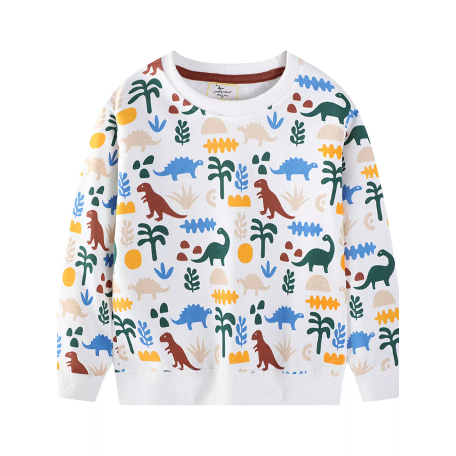 Children’s Dinosaur Print Crew Neck Sweatshirt White / 2T Apparel and Accessories