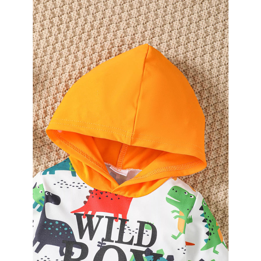 Children’s Dinosaur Print Hooded Long Sleeve Bodysuit and Pants Set Orange / 0-3M Apparel Accessories