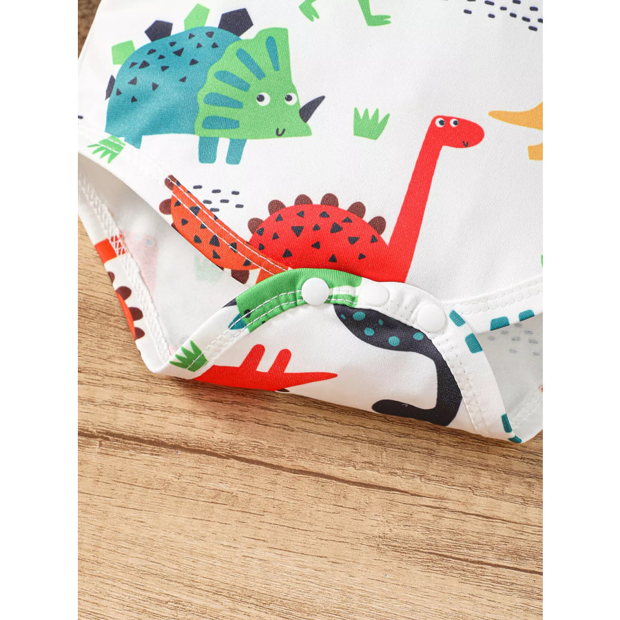 Children’s Dinosaur Print Hooded Long Sleeve Bodysuit and Pants Set Apparel Accessories
