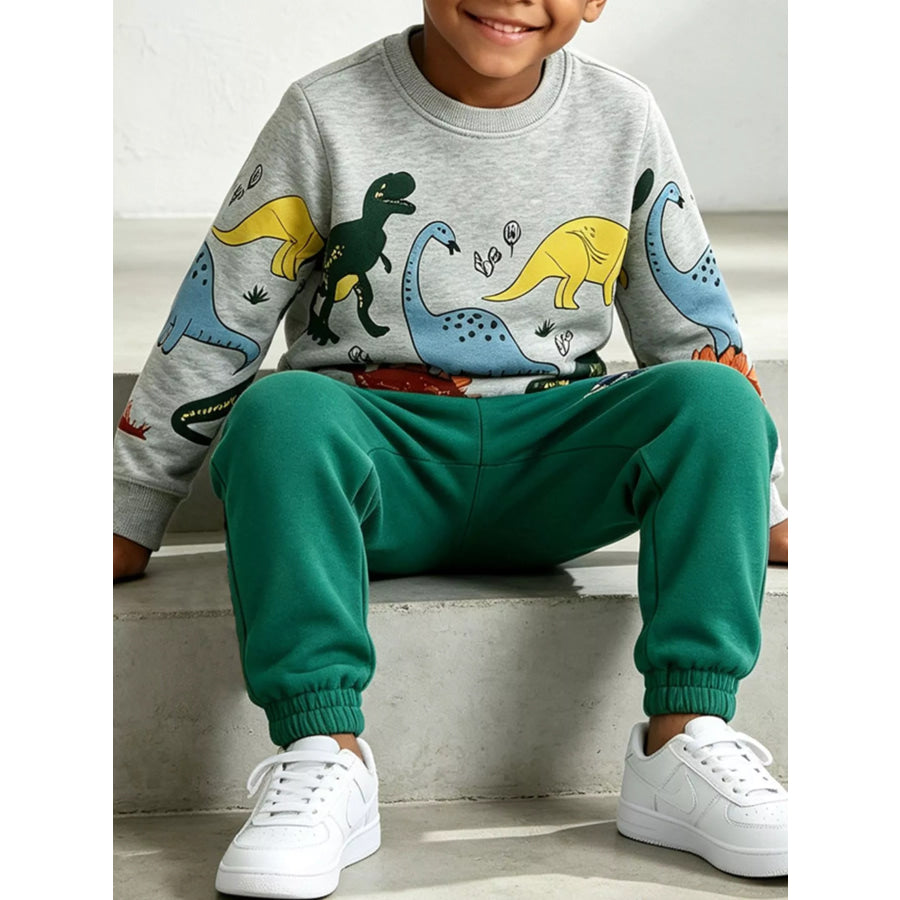 Children’s Dinosaur Print Long Sleeve Sweatshirt and Joggers Set Apparel Accessories