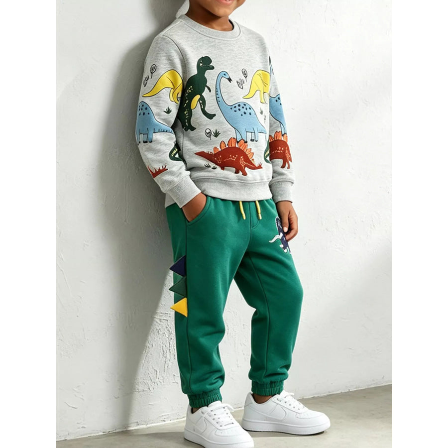 Children’s Dinosaur Print Long Sleeve Sweatshirt and Joggers Set Apparel Accessories