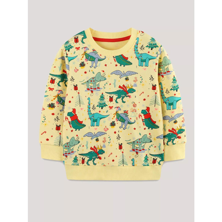 Children‘s Dinosaur Print Long Sleeve Sweatshirt Yellow / 2Y Apparel and Accessories