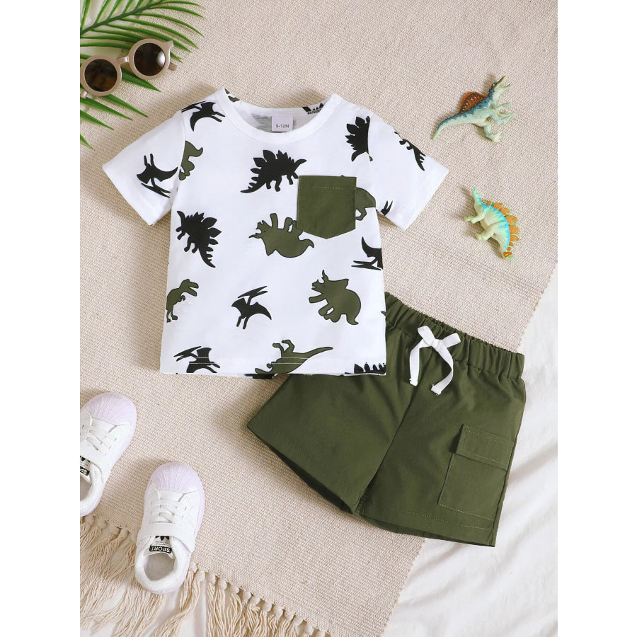 Children’s Dinosaur Print Pocket Tee & Shorts Set Apparel and Accessories