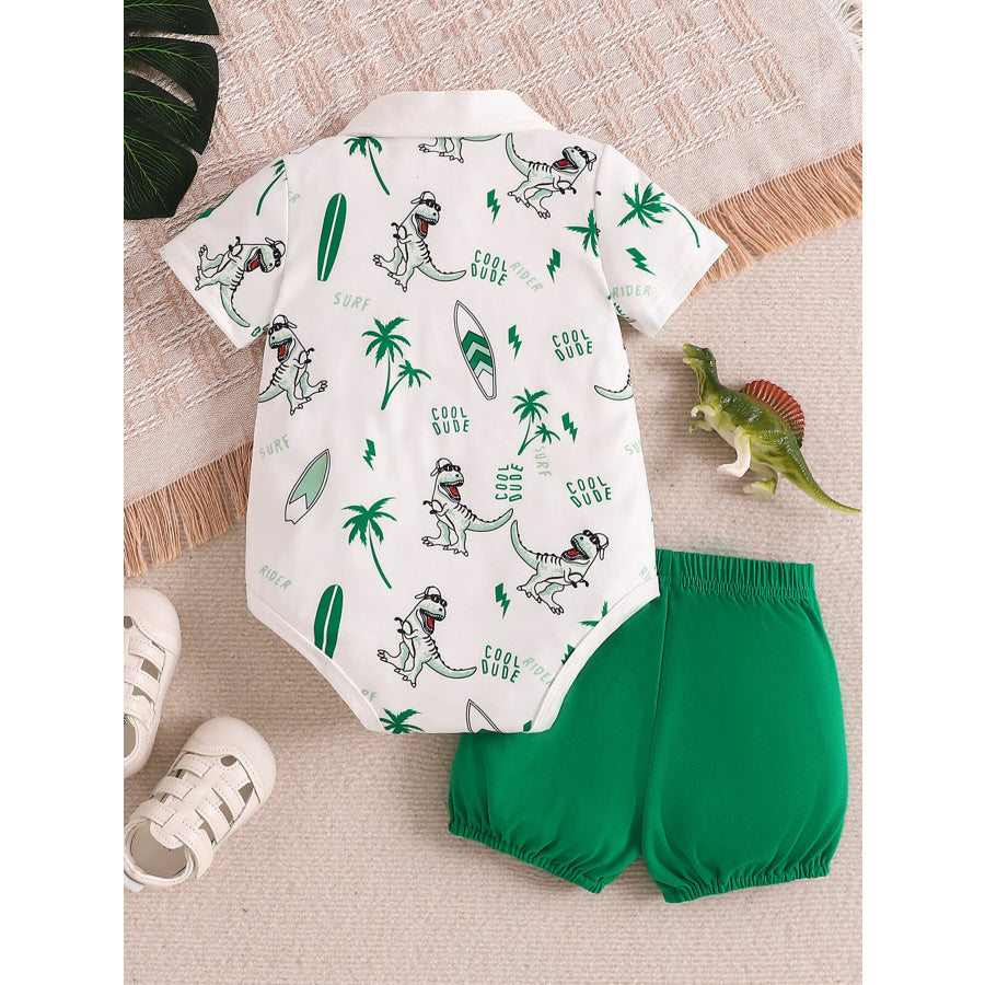 Children’s Dinosaur Print Polo Bodysuit & Shorts Set Apparel and Accessories