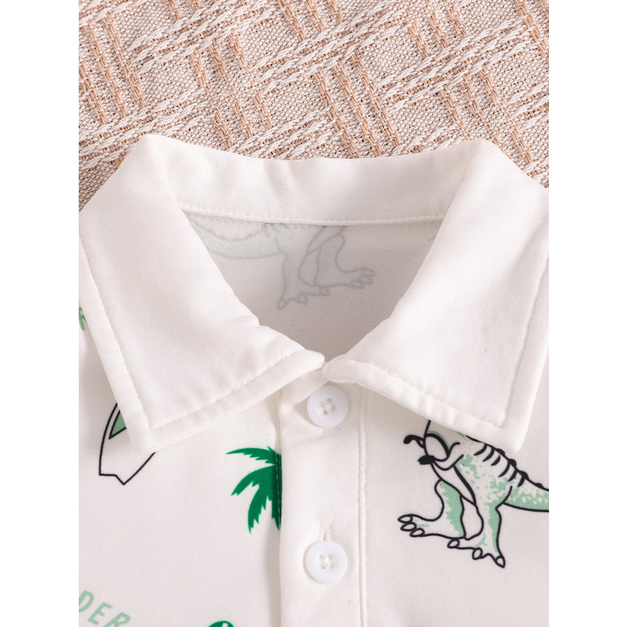 Children’s Dinosaur Print Polo Bodysuit & Shorts Set White / 0-3M Apparel and Accessories