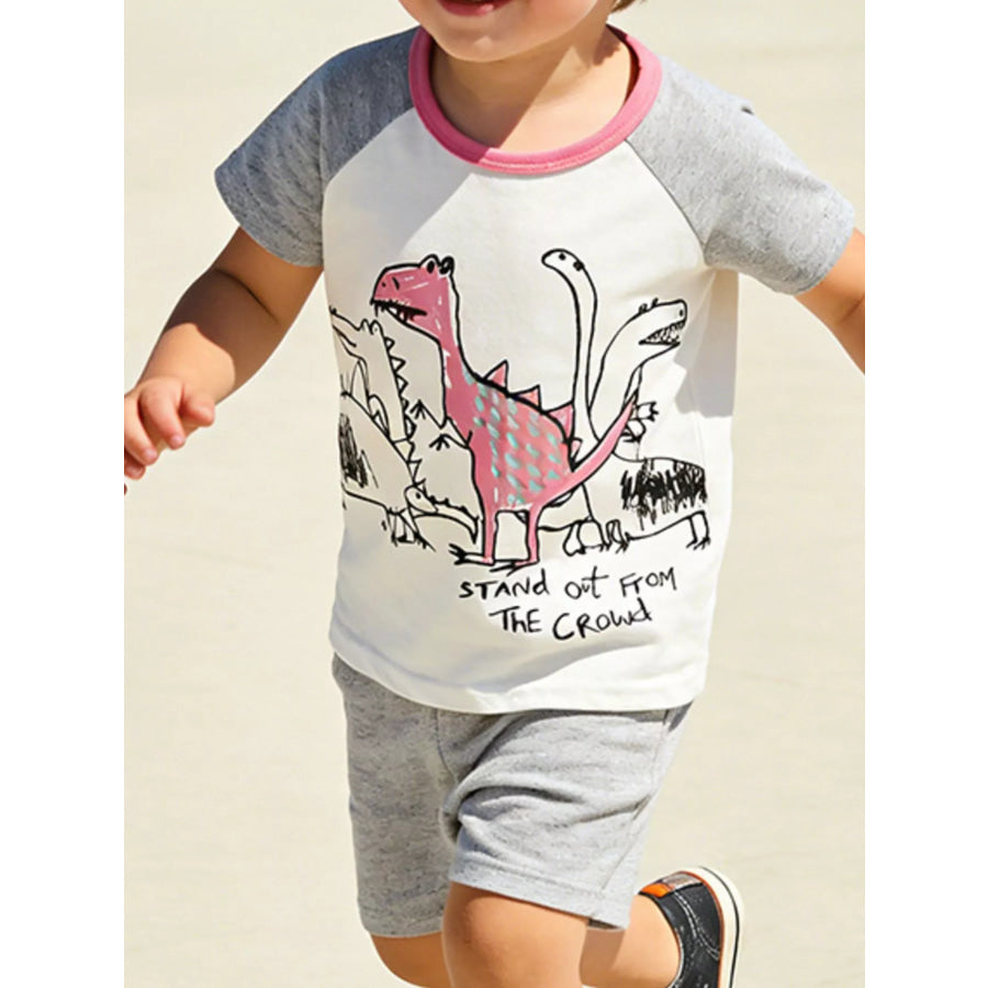 Children’s Dinosaur Print Raglan Sleeve T-Shirt Gray / 5T Apparel and Accessories