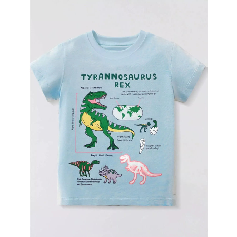 Children’s Dinosaur Print Round Neck T-Shirt Light Blue / 2-3Y Apparel and Accessories