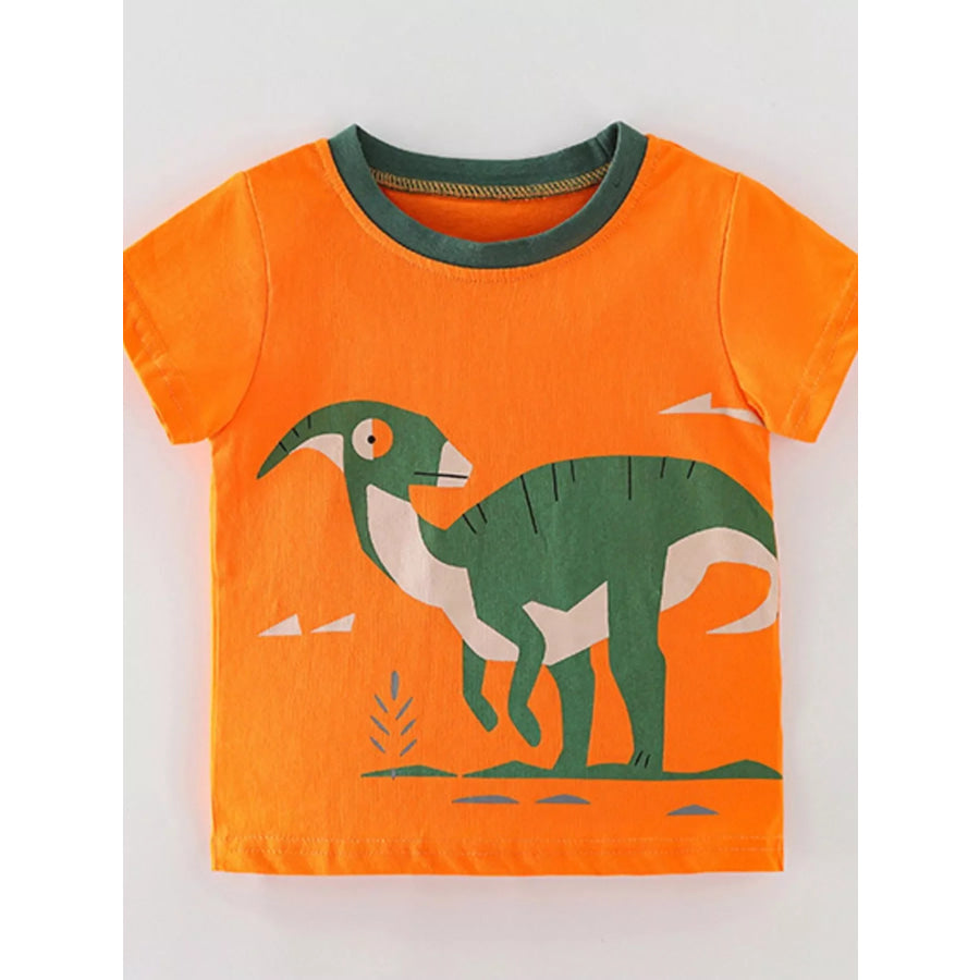 Children’s Dinosaur Print Round Neck T-Shirt Orange / 3Y Apparel and Accessories