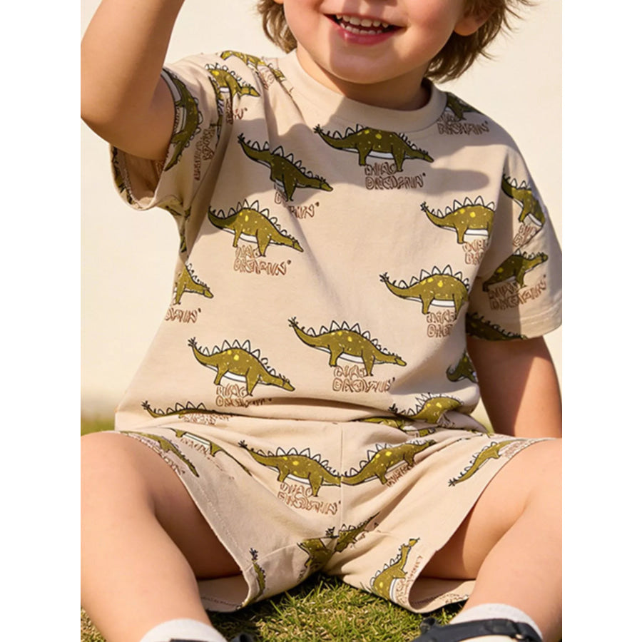 Children’s Dinosaur Print Round Neck Tee and Shorts Set Apparel and Accessories