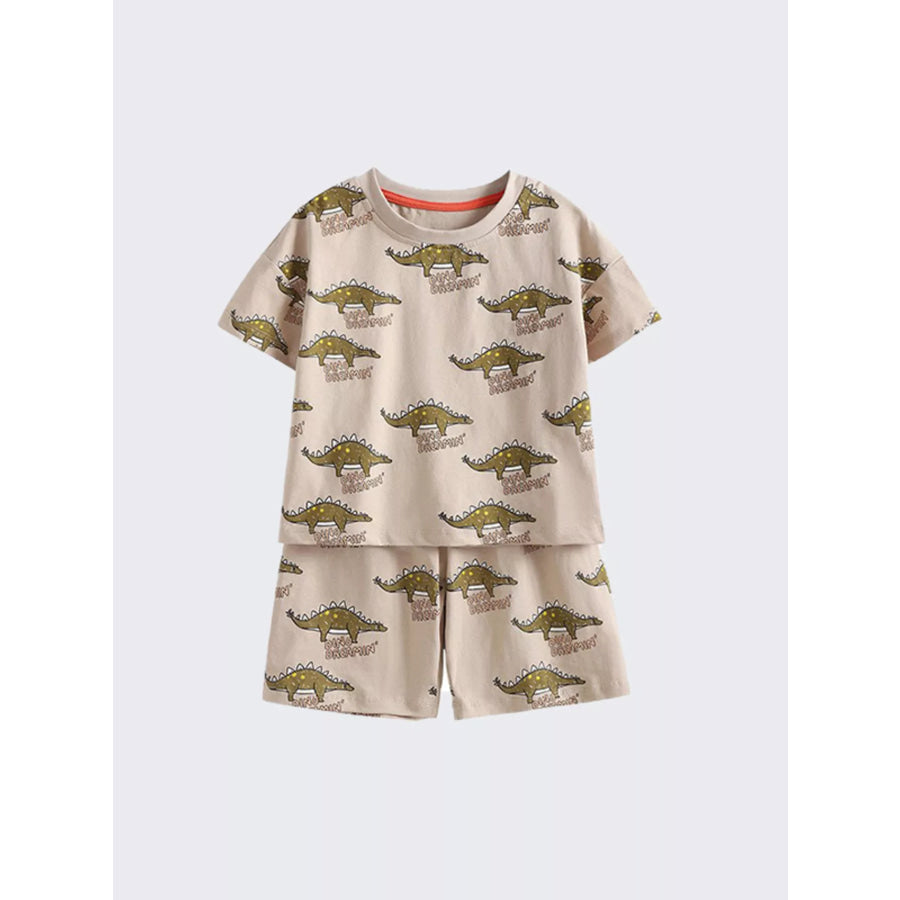 Children’s Dinosaur Print Round Neck Tee and Shorts Set Apparel and Accessories